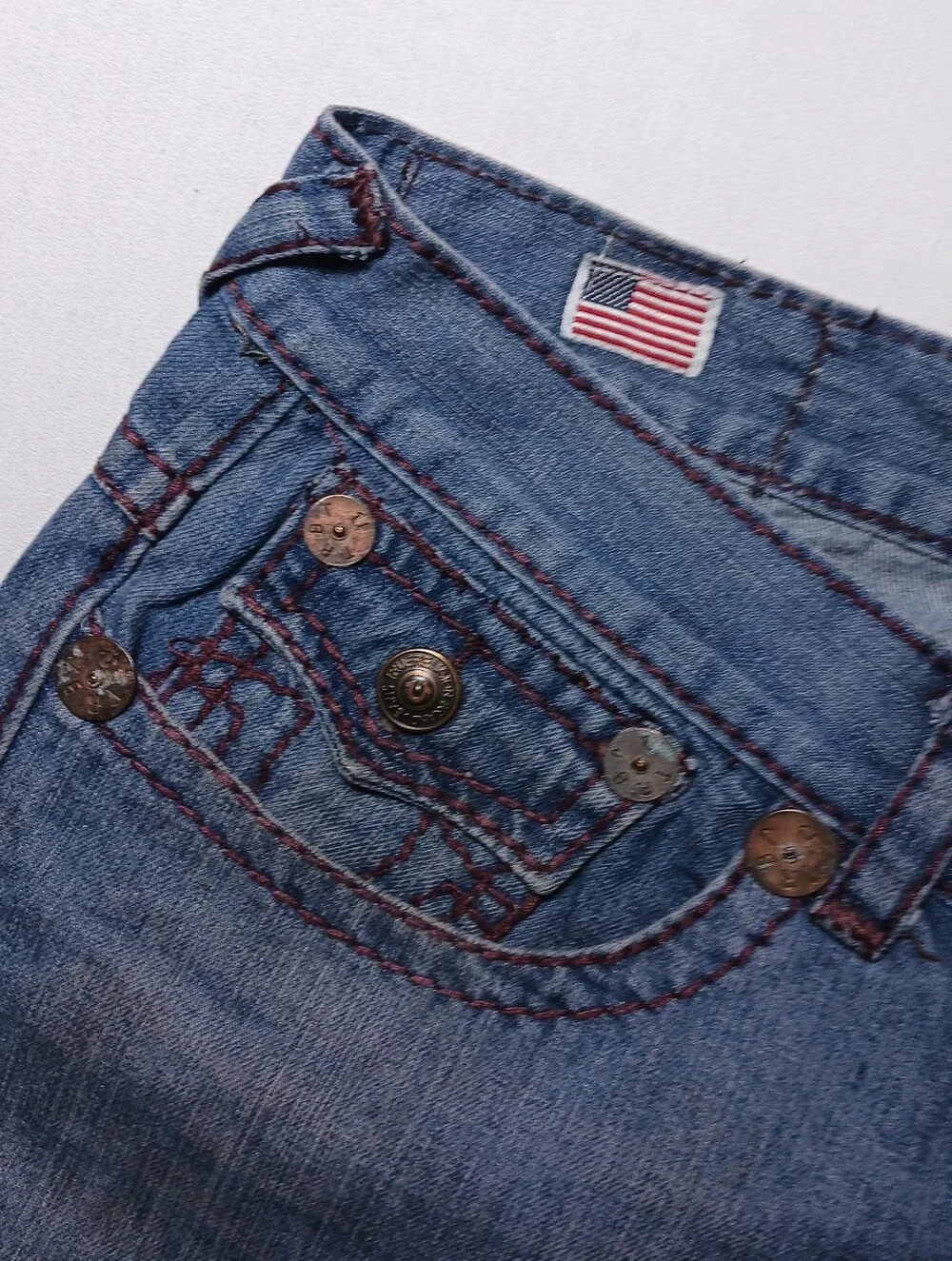 True Religion Mens Joey Super T Flap Pocket Relaxed Fit Jeans 38X34 Blue Denim